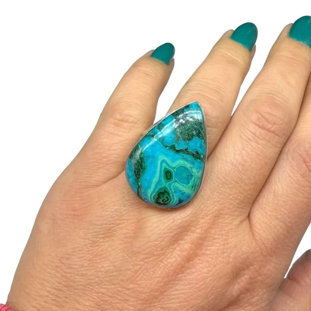 Azurite Malachite Ring Size 9 Solid 925 Sterling Silver Green Blue Turquoise